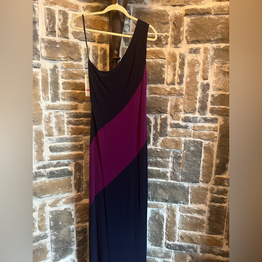 Lauren Ralph Lauren Navy Blue & Purple One Shoulder Cocktail Gown size large nwt - Picture 3 of 8